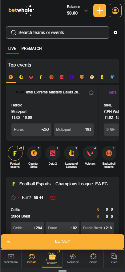 BetWhale mobile screenshot